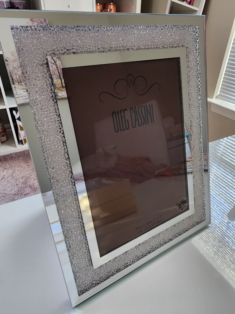 NEW Oleg Cassini Mirrored Picture Frame with Sparkling Silver Border 5x7